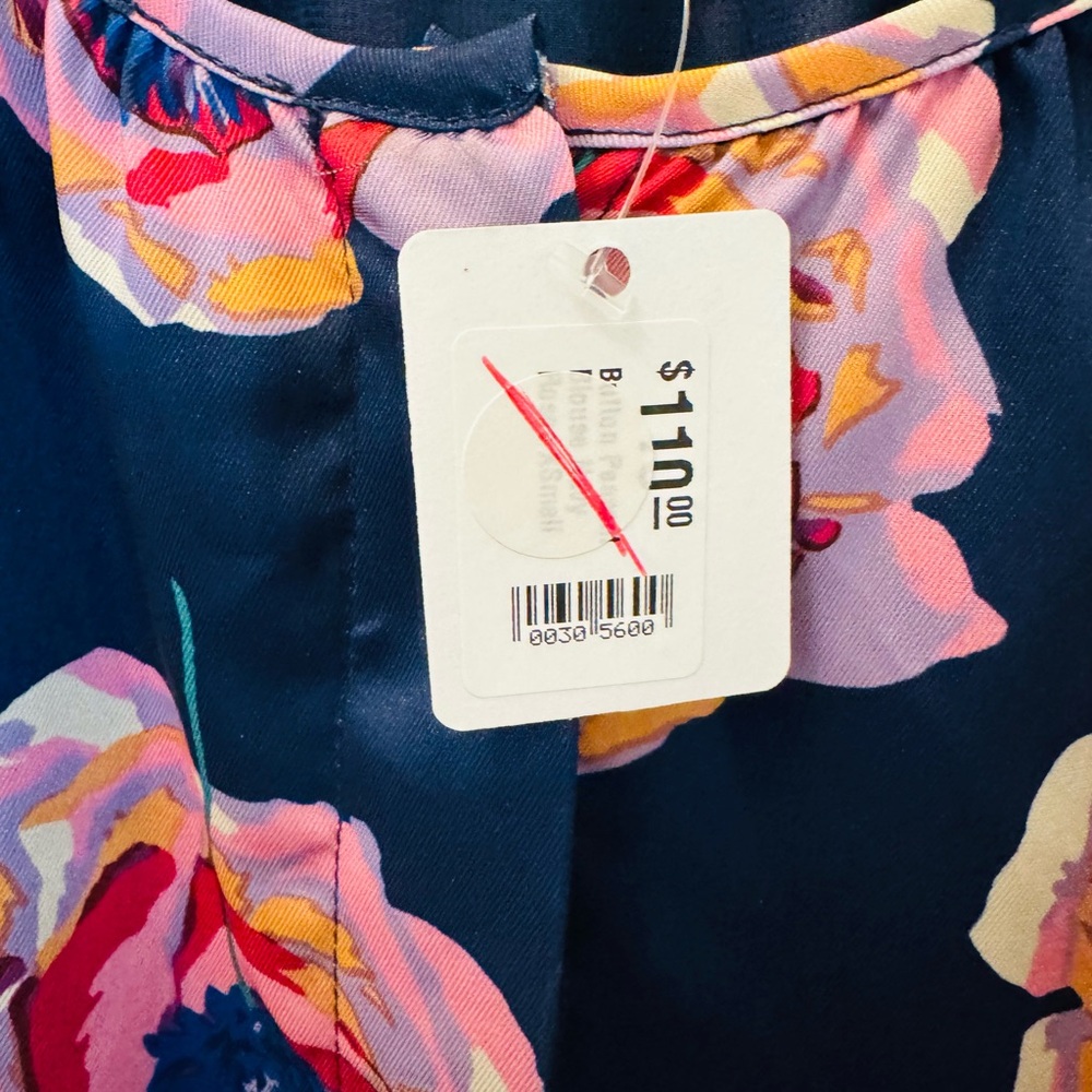 Floral Women's Top - Navy and Pink - Picture 2 of 3